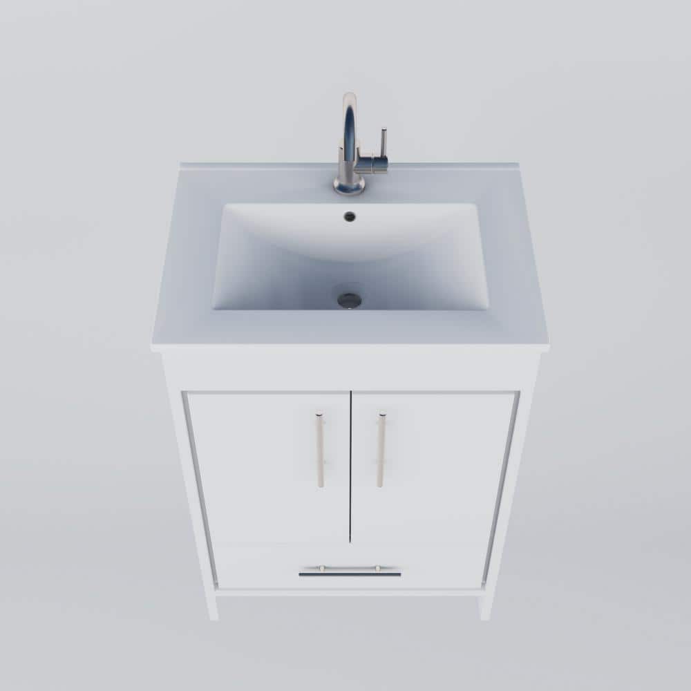 Pacific 24" Soft White Modern Bathroom Vanity with Brushed Nickel Handles