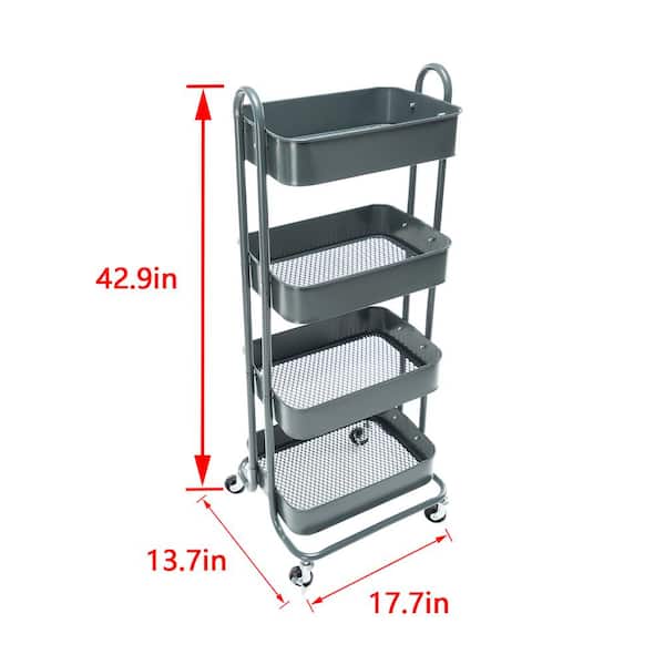 Costway 3-Tier Utility Cart Metal Storage Service Trolley 330lbs Capacity  Red