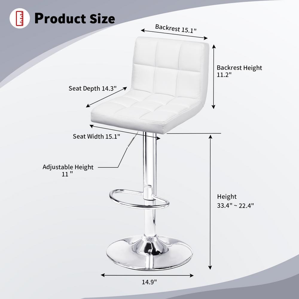White Adjustable Metal Bar Stool Set with Faux Leather and Swivel