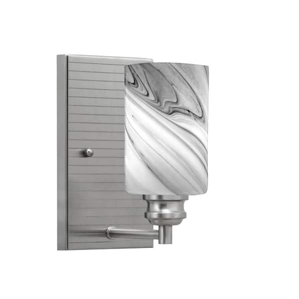 Unbranded Albany 1-Light Brushed Nickel 4 in. Wall Sconce with Onyx Swirl Glass Shade