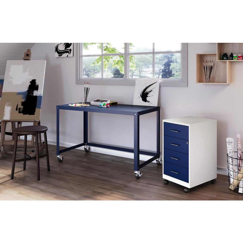 18 in. D 4-Drawer Metal Letter Width 14.25 in. W Mobile Organizer Vertical File Cabinet, Pearl White/Navy price history on PriceWatchPro