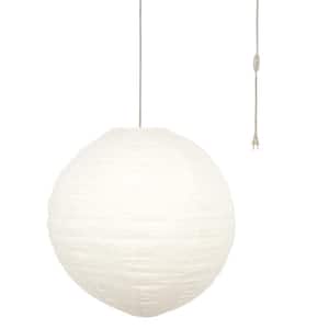Orb 60-Watt 1-Light Ivory Hanging Lantern Pendant-Light with Round Fabric Shade and Silver Plug-in