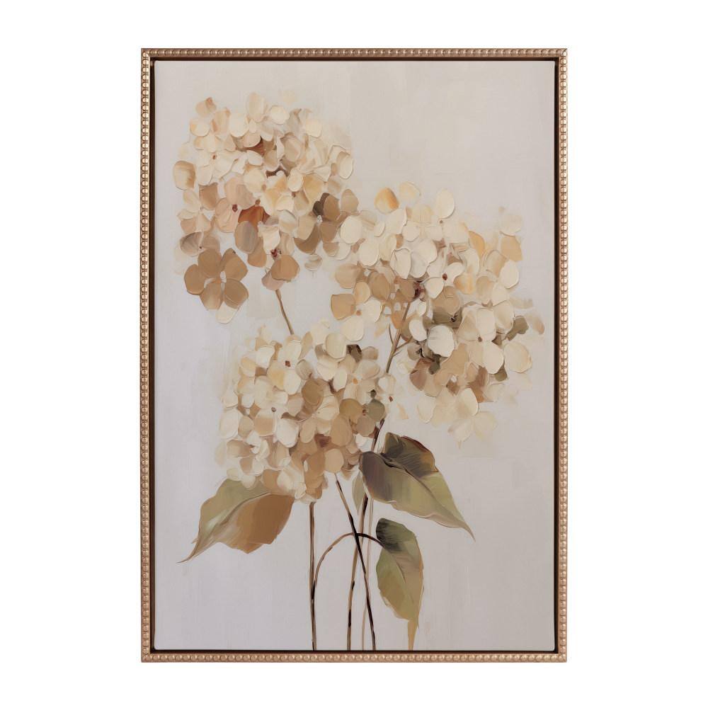 Soft Hydrangeas Beaded Gold Framed Canvas Print 23"x33"