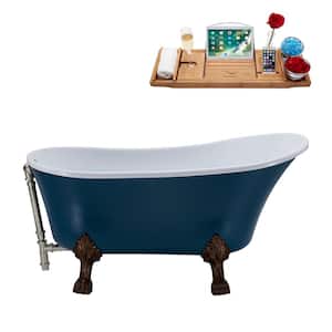 55 in. Acrylic Clawfoot Non-Whirlpool Bathtub in Matte Light Blue, Matte Oil Rubbed Bronze Clawfeet,Brushed Nickel Drain
