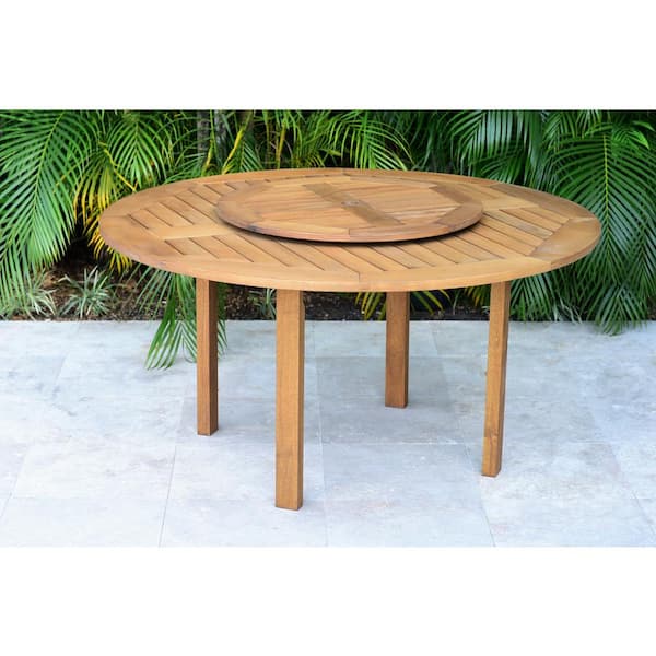 Ia Naty Lazy Susan 7 Piece Wood, Round Wood Outdoor Dining Table Set