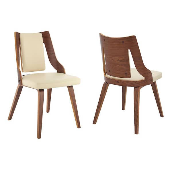 Armen Living Aniston Cream Faux Leather and Walnut Wood Dining Chairs (Set of 2)