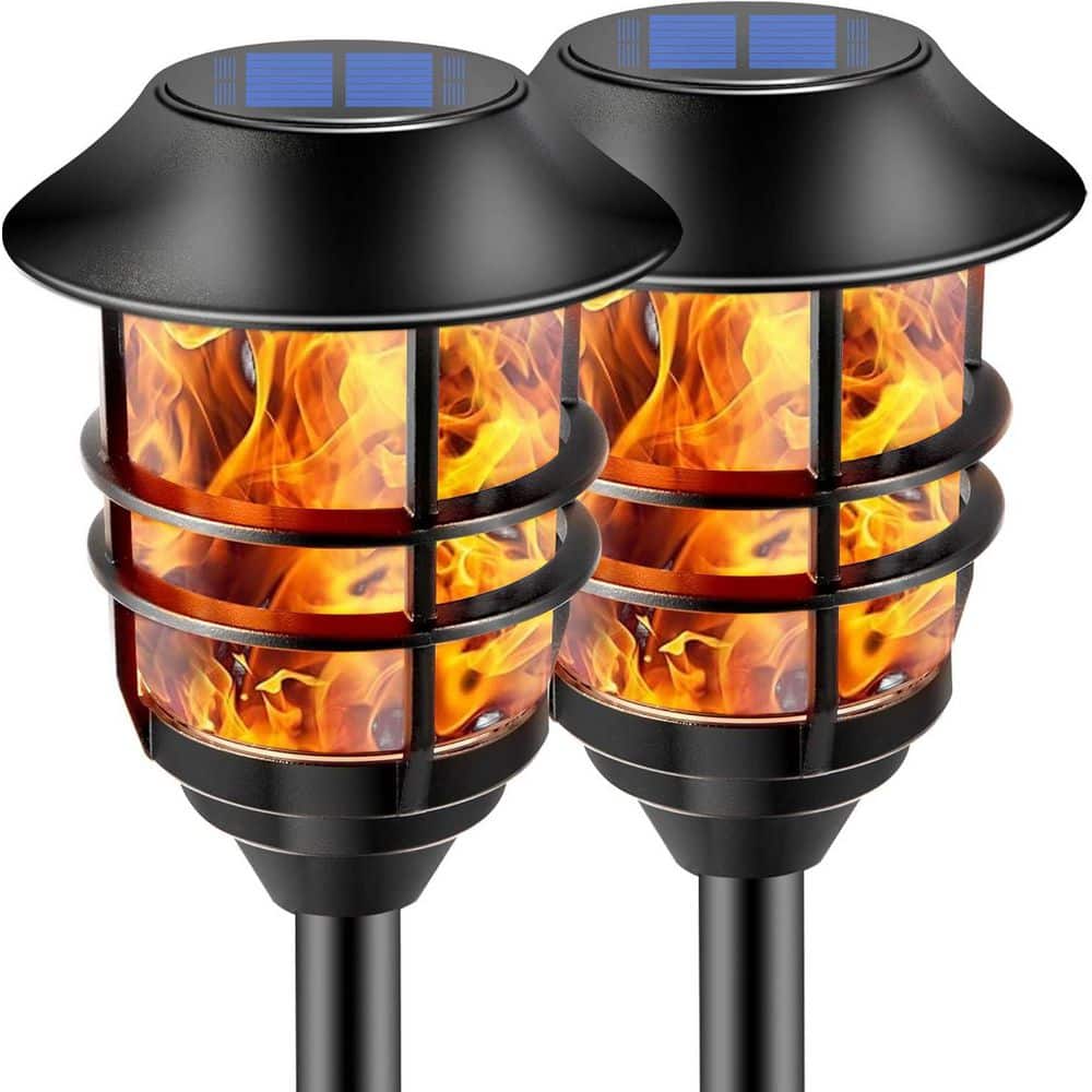 OGETFUUR 2-Pack Solar Extra-Tall Outdoor Torches-Flickering Flame