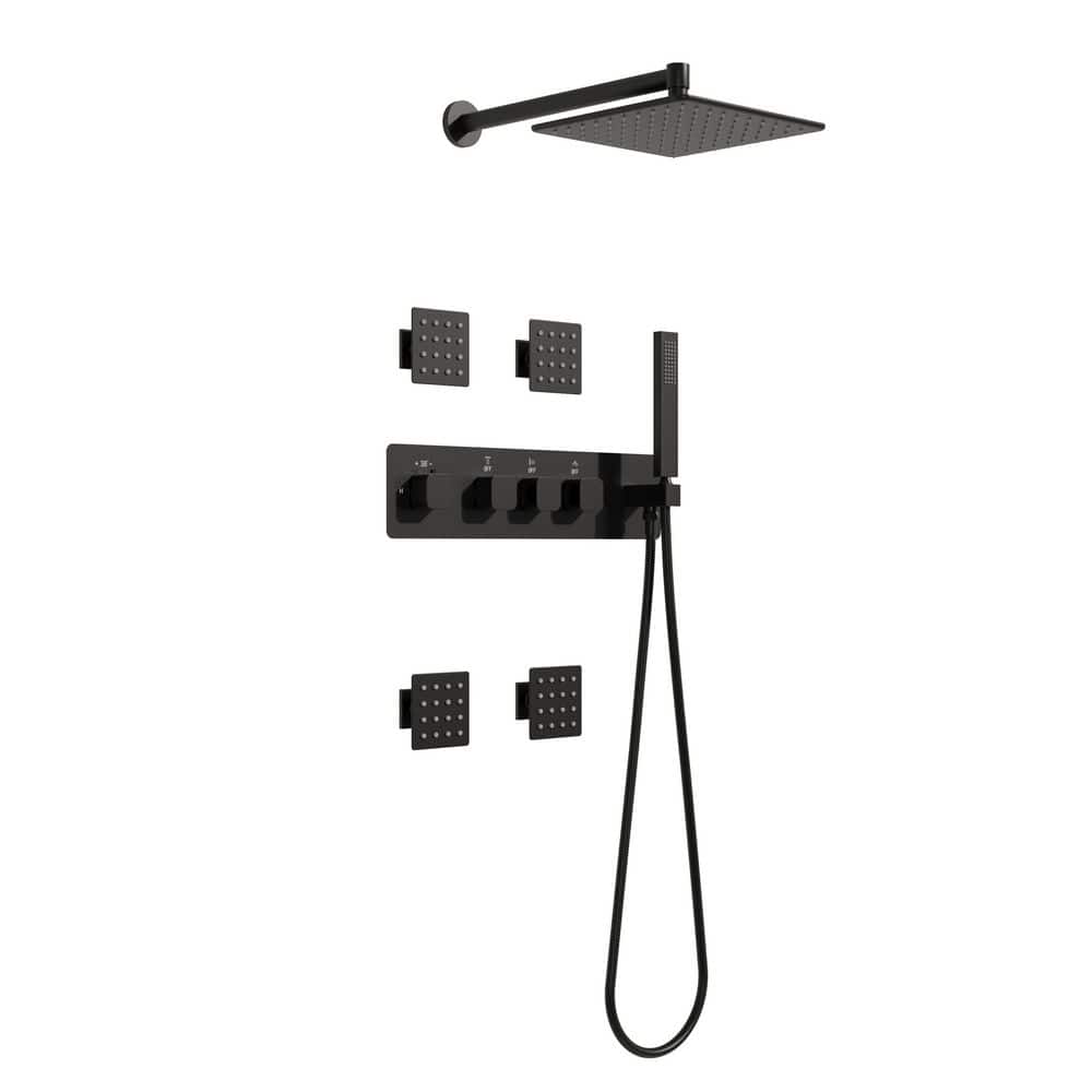 4-Spray Shower Faucet 2.5 GPM with Thermostatic Mixing Valve and Body Jet, 3-Function Shower in Matte Black price history on PriceWatchPro