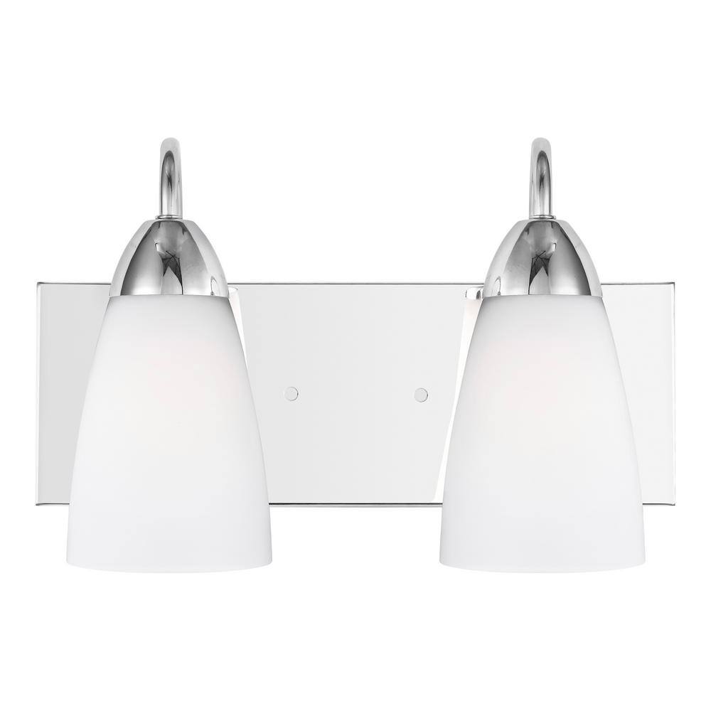 Seville 2-Light Chrome Vanity Light with Etched Glass Shade