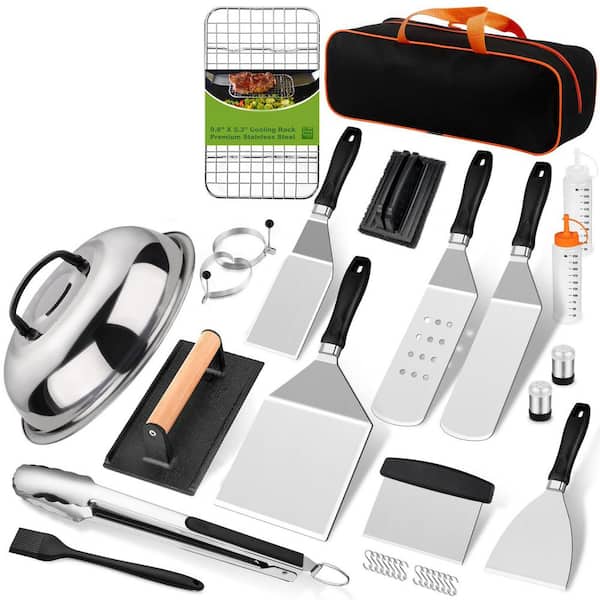33PCS Flat Top Grill Accessories Kit with Cooling Rack, Burger Press, Spatulas, and Storage Bag for Outdoor Cooking
