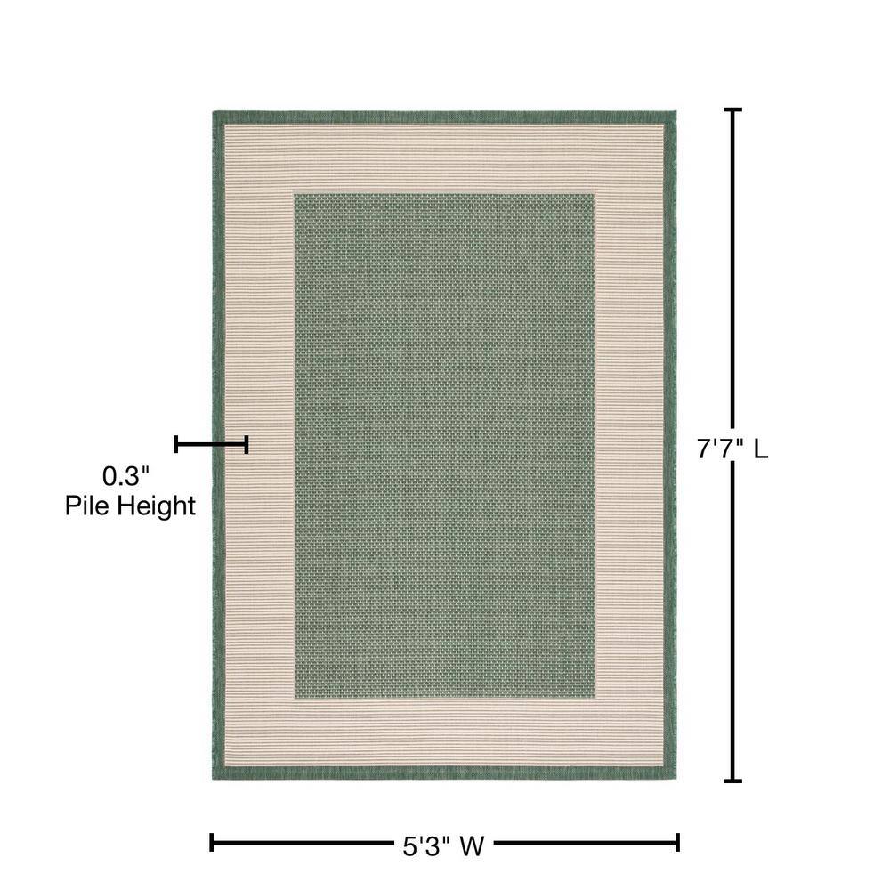 Dark Green and Beige Rectangular Reversible Synthetic Area Rug