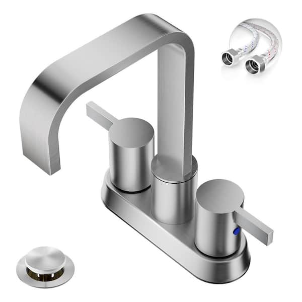 Phiestina Waterfall Bathroom Sink Faucet, Brushed Nickel 4 in. 2 or 3 2 handles Hole Centerset RV Bathroom Faucet