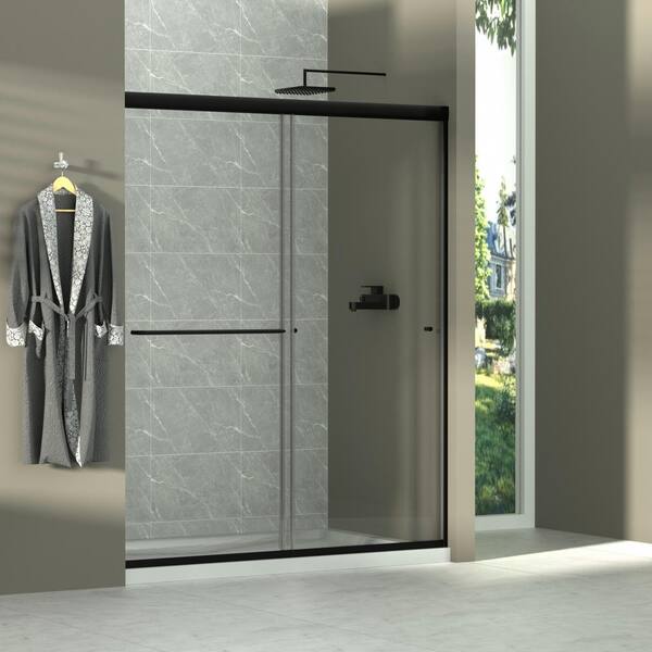 56-60 in.W x 70 in.H Sliding Glass Shower Door in Black Finish With 1/4 ...