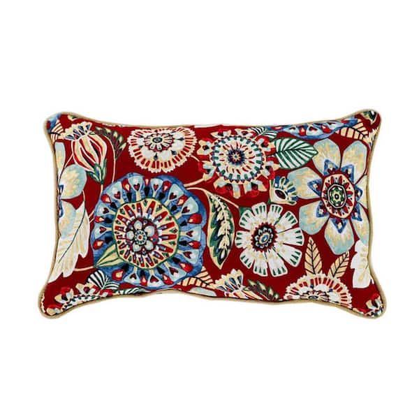 20 in. x 12 in.  Outdoor Patio Lumbar Pillow in Red Floral