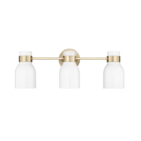 Corella 22.4 in. 3-Light Modern Gold Vanity-Light with Opal Glass