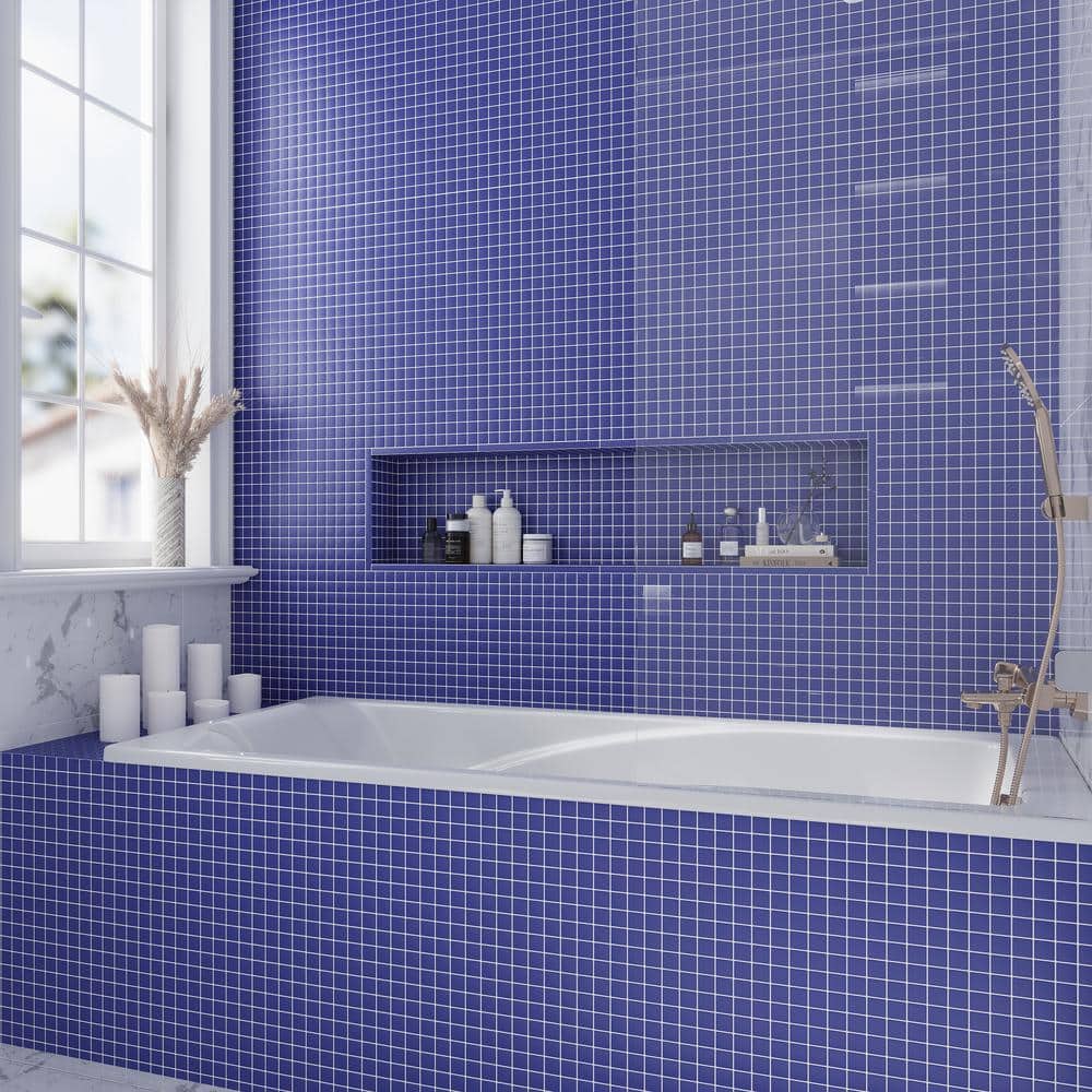 12" x 12" Matte Cobalt Blue Glass Mosaic Tile
