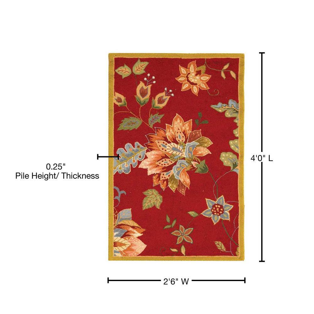 Handmade Red Floral Wool Round Area Rug