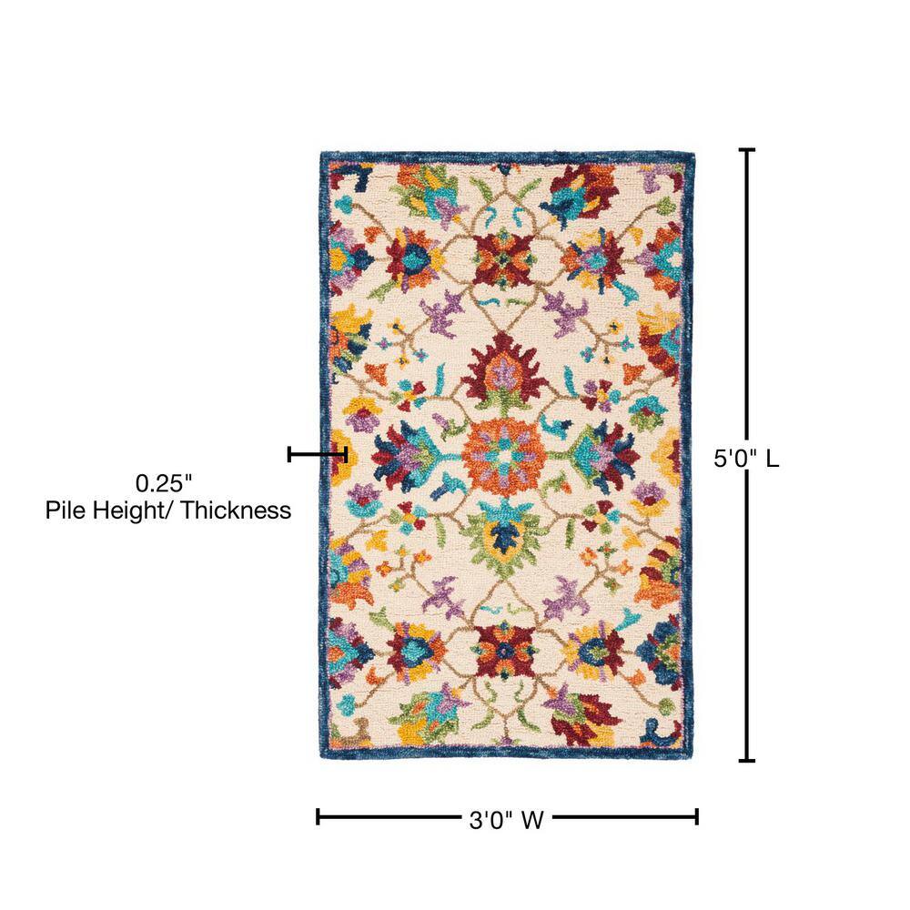 Handmade Tufted Floral Blue Wool Area Rug 3' x 5'