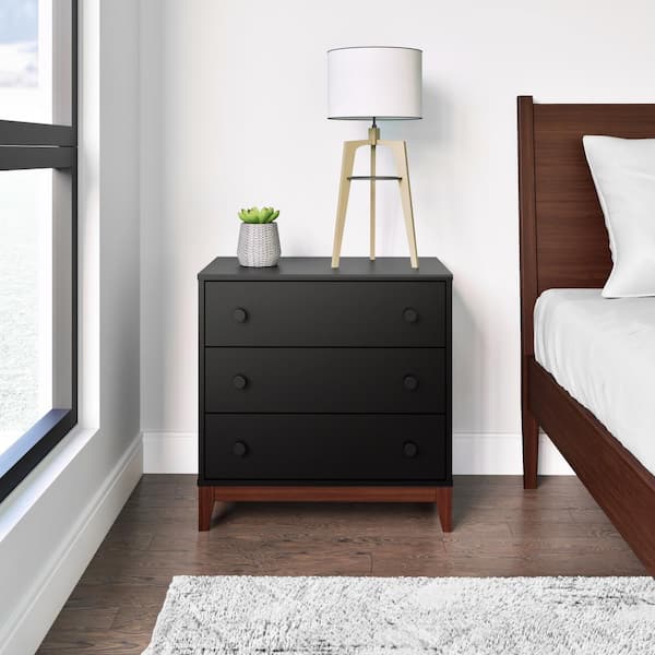 Nordik Black & Cherry 3 Drawer 16 in. D x 26.5 in. W x 26.75 in. H Nightstand