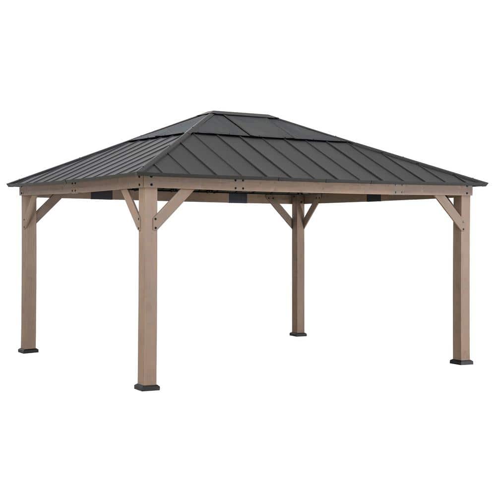 Sunjoy 13 x 15 ft Cedar Wood Gazebo with Dark Brown Steel Roof