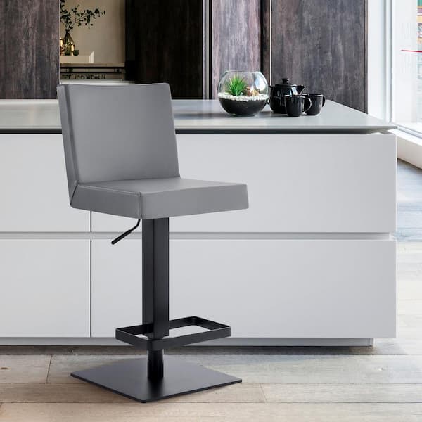 Armen Living Legacy Contemporary Swivel Bar Stool in Matte Black and Grey Faux Leather