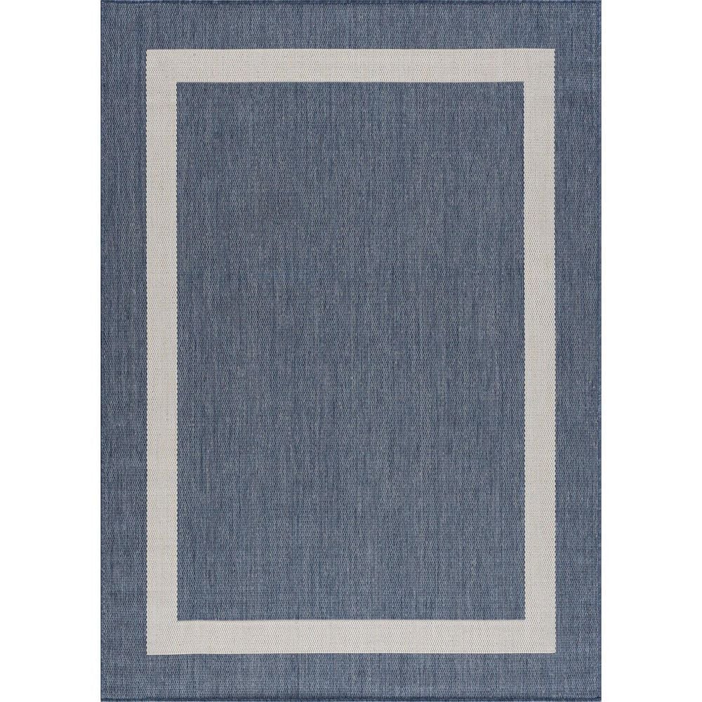 Summer Blue 10 ft. x 14 ft. Bordered Indoor Outdoor Area Rug
