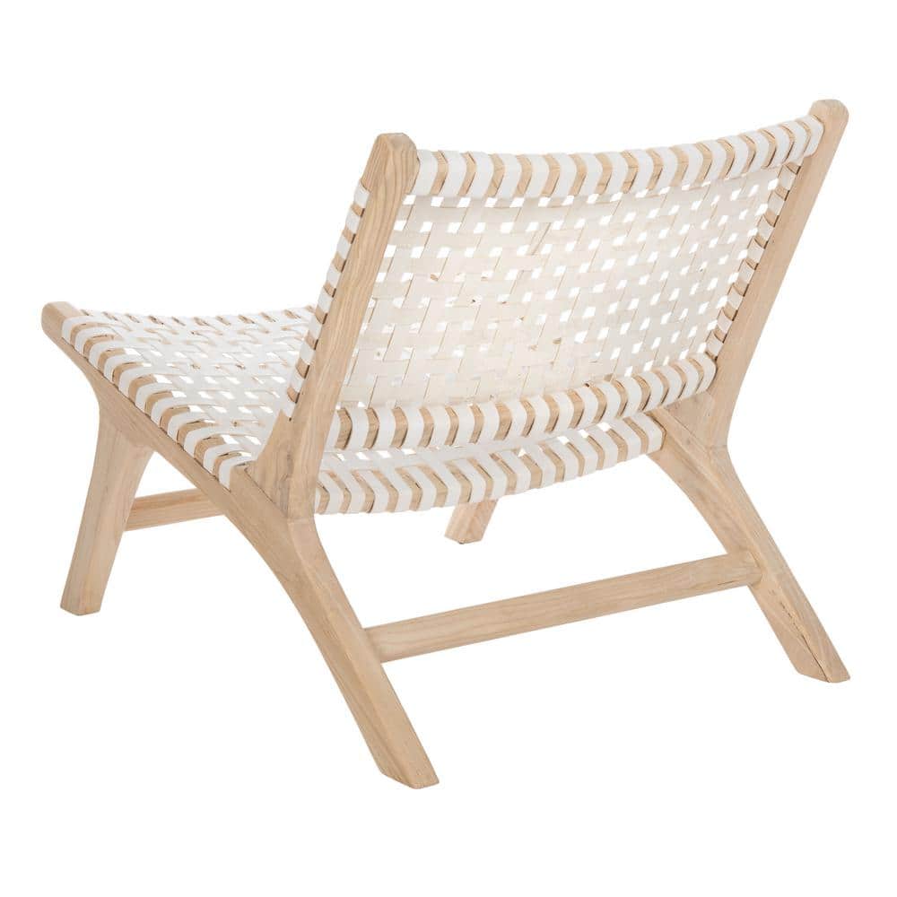 Luna 25" White Leather and Natural Wood Handcrafted Side Chair