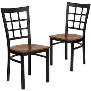 Cherry Wood Seat/Black Metal Frame Restaurant Chairs (Set of 2)