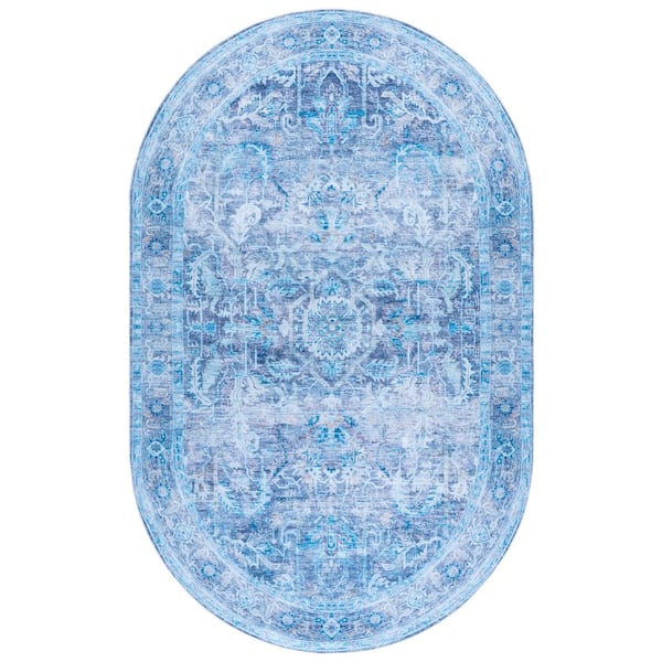 Tucson 5 ft. x 8 ft. Purple/Blue Medallion Washable Oval Rug