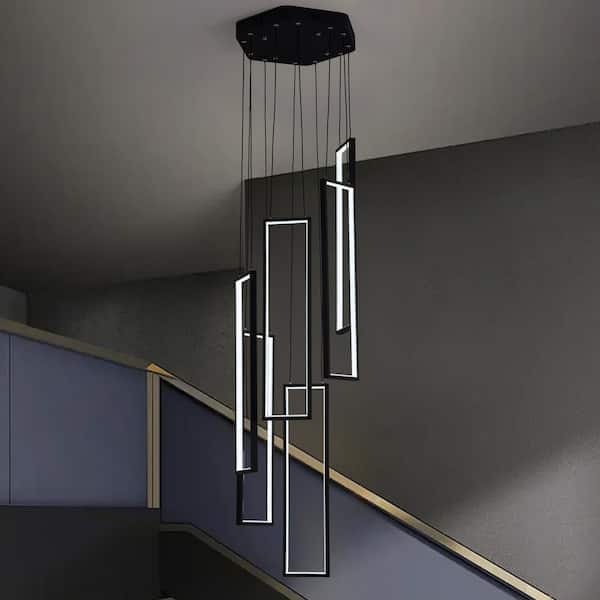 Modern 6-Light Dimmable Integrated LED Black Chandelier for Foyer Entryway Living Room