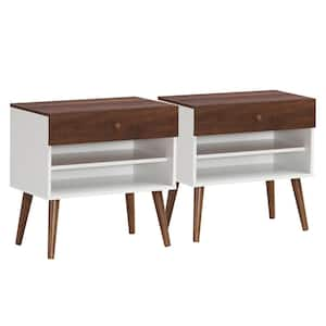 1-Drawer Walnut Nightstands 23.5 in. x 23.5 in. x 15 in. (Set of 2)