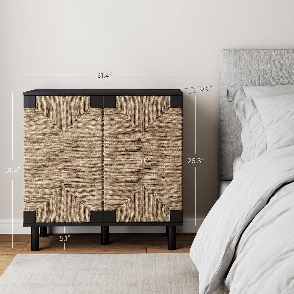 Beacon Black Wood and Seagrass 2-Door Storage Cabinet