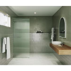 32 in. W x 78 in. H Fixed Single Panel Frameless Shower Door in Chrome with Fluted Frosted Glass