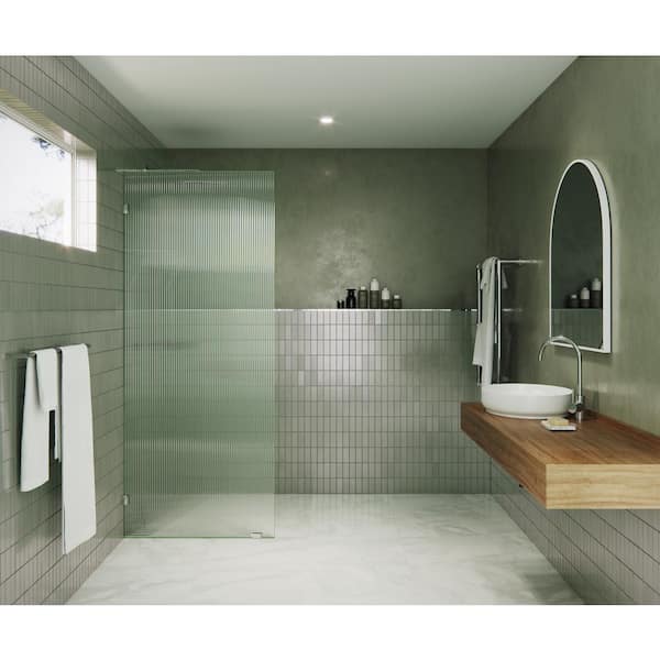 Glass Warehouse 32 in. W x 78 in. H Fixed Single Panel Frameless Shower Door in Chrome with Fluted Frosted Glass