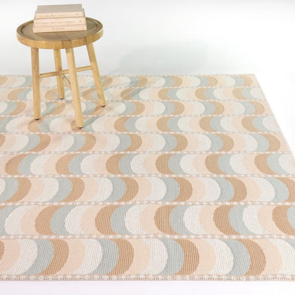 Lycia Coral 7 ft. 10 in. x 10 ft. Modern Waves Indoor/Outdoor Area Rug