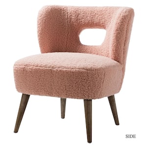Mini Pink Vegan Lambskin Sherpa Upholstery Side Chair with Cutout Back and Solid Wood Legs