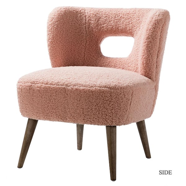 JAYDEN CREATION Mini Pink Vegan Lambskin Sherpa Upholstery Side Chair with Cutout Back and Solid Wood Legs