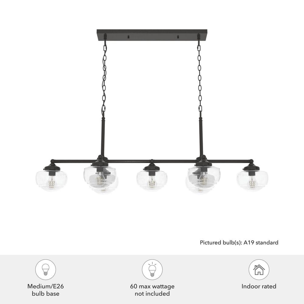 Noble Bronze 52" Linear Chandelier with Clear Seeded Glass Shades