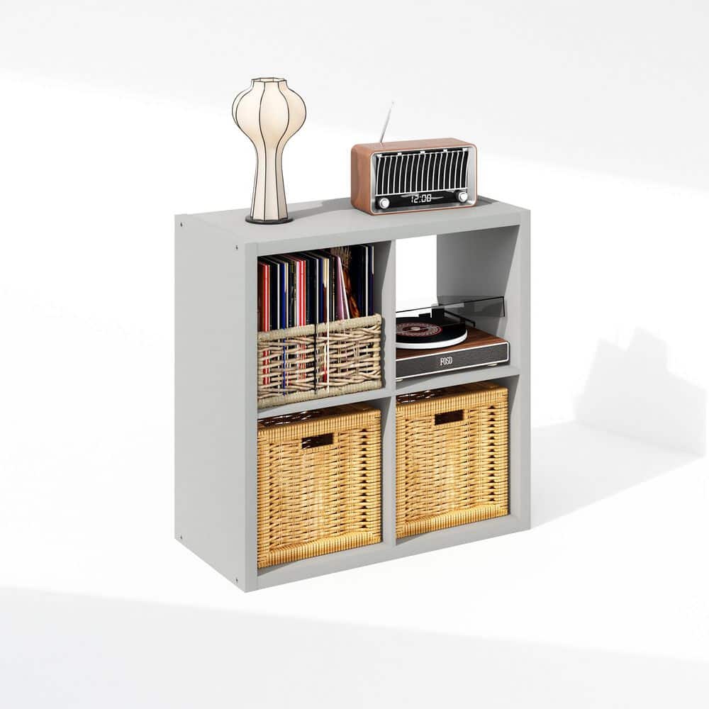 Cubicle Light Grey 4-Cube Media Storage Shelf with 1.2 Extra Thick Vinyl Record Storage