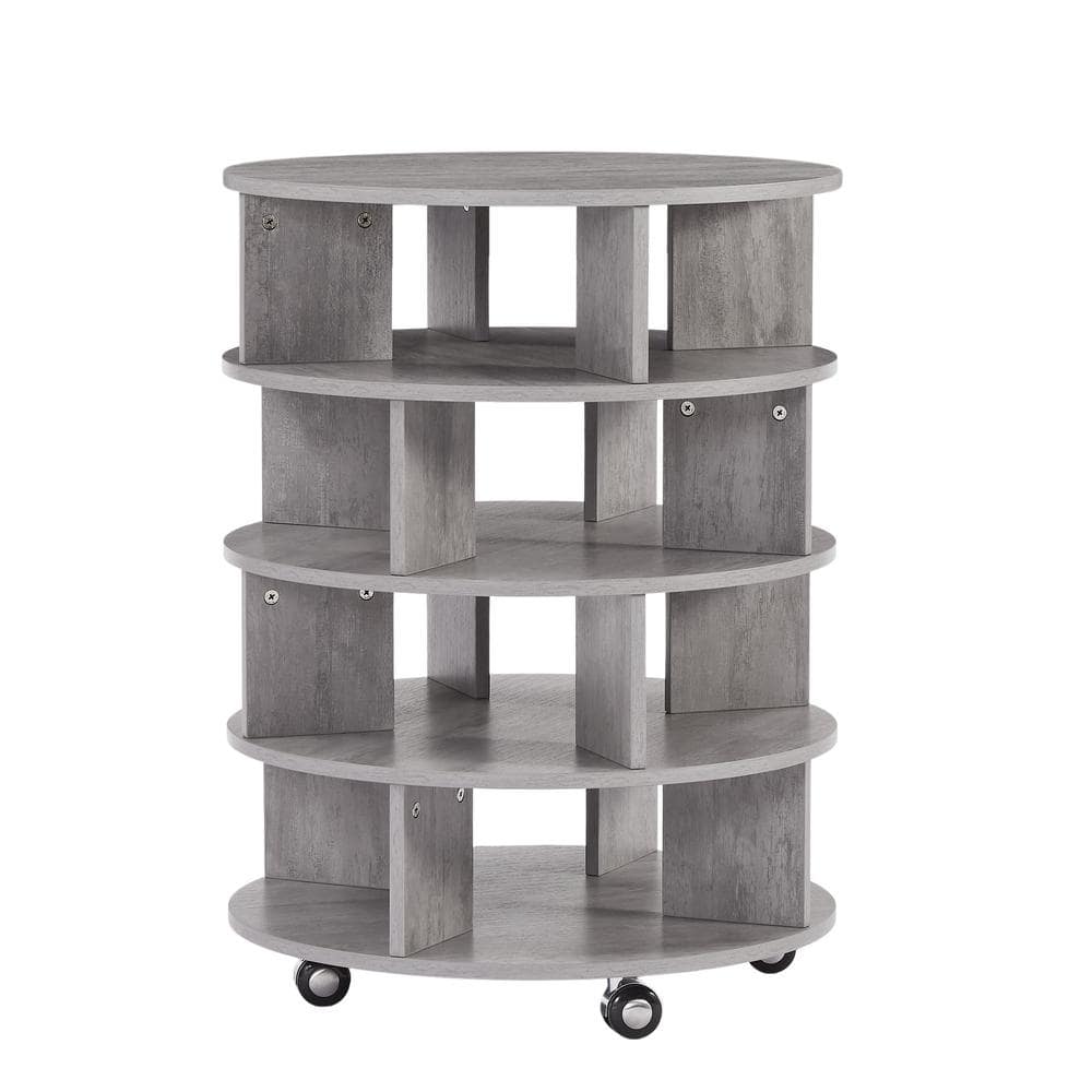 Gray Round Wooden Pushable Shoe Storage Cabinet Shoe Organizer on Wheels fo