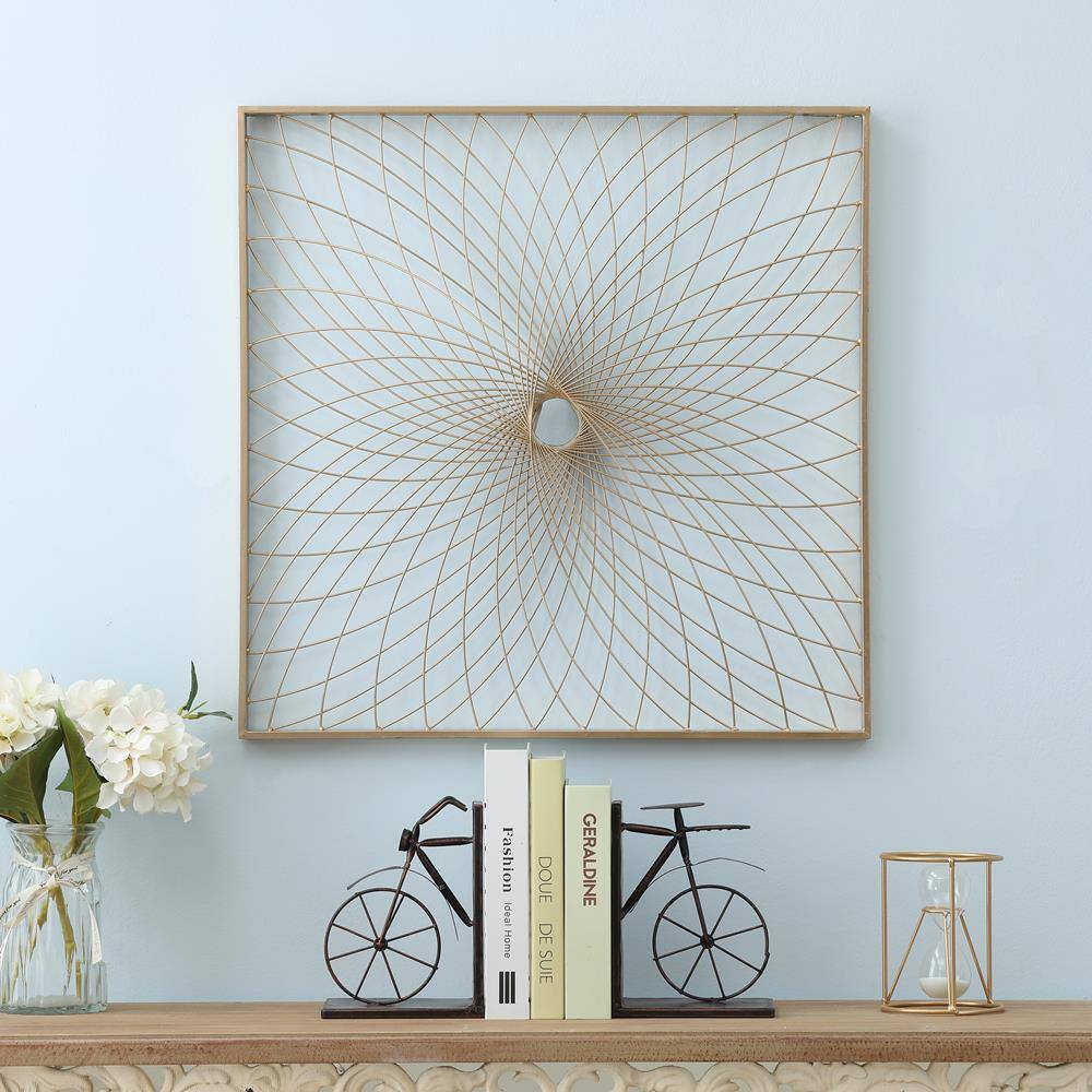 24" Gold Iron Spiral Flower Square Wall Sculpture