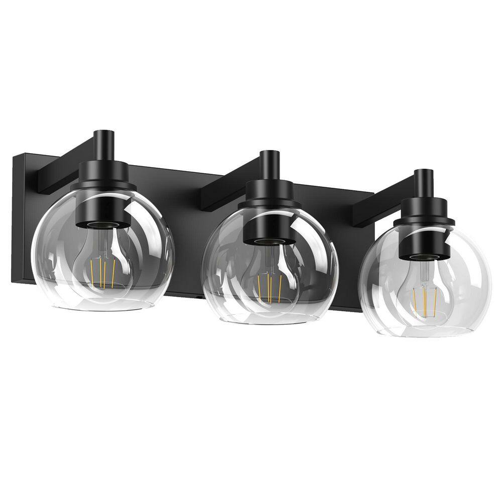 20 in. 3-Light Modern Aged Brass and Black Bathroom Vanity Light with Clear Glass Globe Shades Bat price history on PriceWatchPro