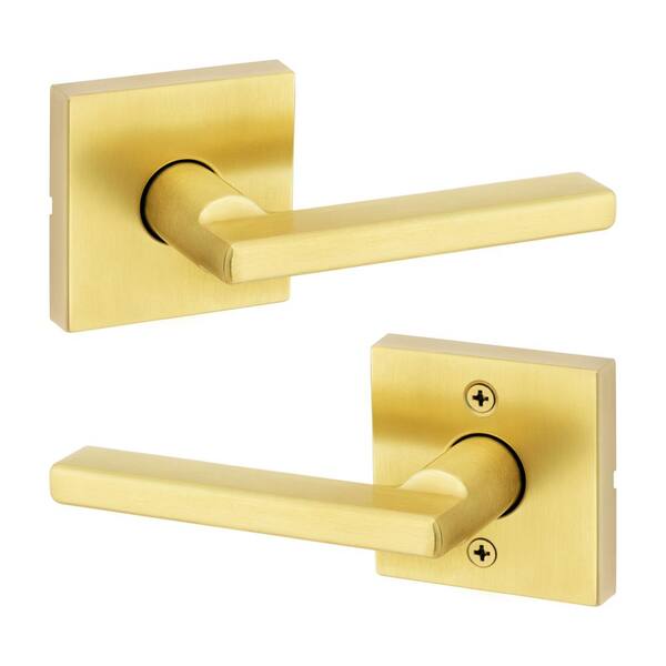 Kwikset Halifax Square Satin Brass Passage Hall/Closet Handle Door Lever  720HFL SQT 4 - The Home Depot