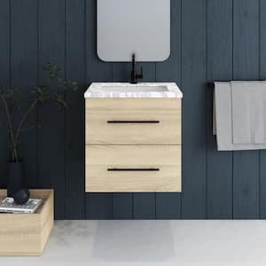 Napa 24 W x 22 D x 21.75 H Single Sink Bathroom Vanity Wall Mounted in White Oak with Carrera Marble Countertop
