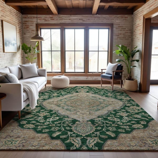 Mayfield Premium Machine Washable Abstract AMF1151 Emerald 8 ft. x 10 ft. Area Rug