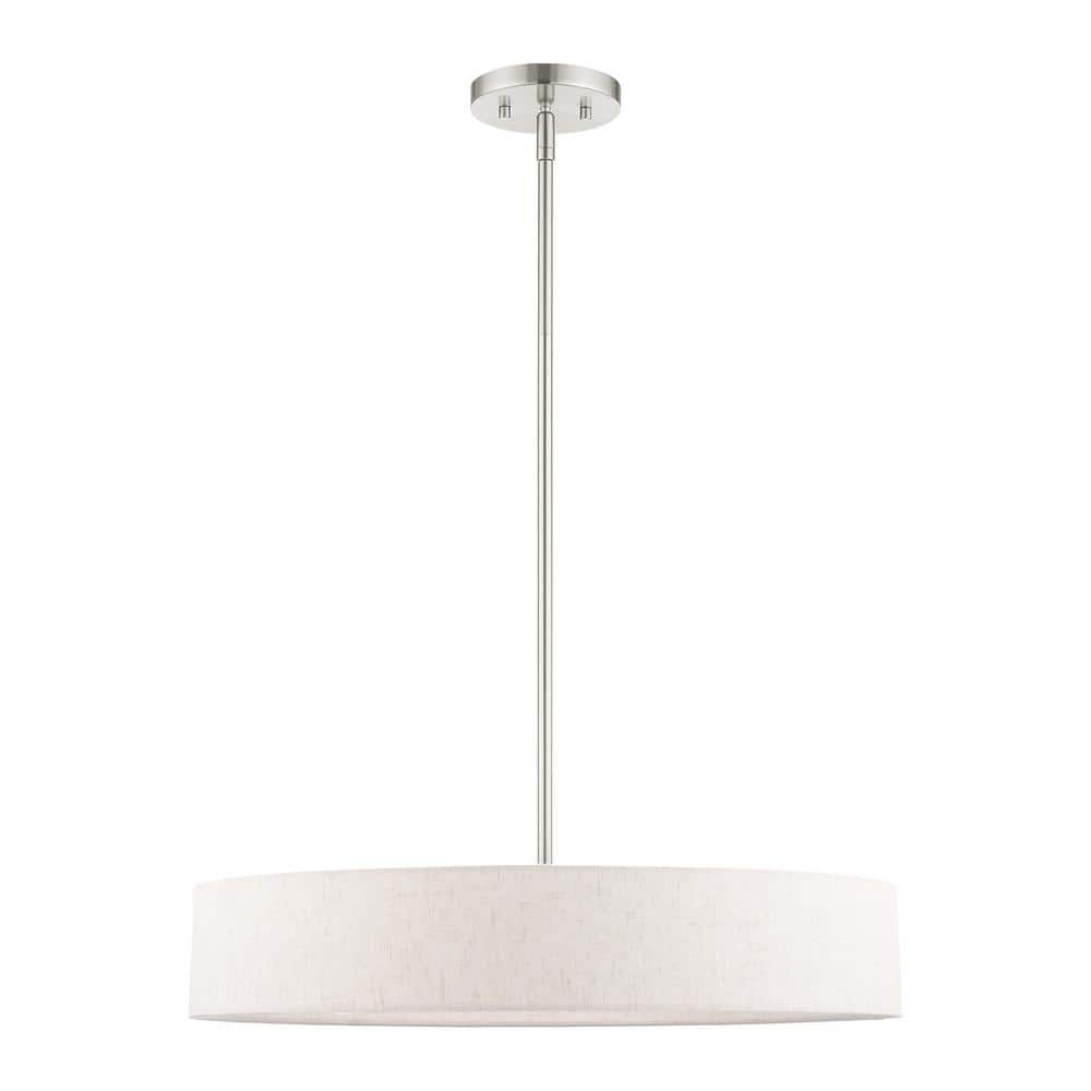 Sophisticated Brushed Nickel 4-Light Drum Pendant with Oatmeal Shade