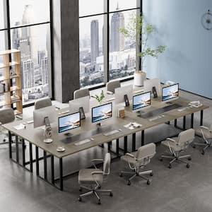 Halseey 77 in. Rectangular Gray Wood Metal Modern Executive Desk, Large Office Desk Computer Desk Workstation