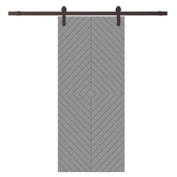 CALHOME Diamond 30 in. x 96 in. Fully Assembled Light Gray Painted MDF Modern Sliding Barn Door with Hardware Kit