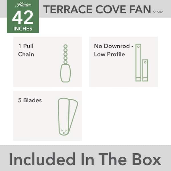 Hunter - Terrace Cove 44 in. Indoor/Outdoor Matte Silver Ceiling Fan For Patios or Bedrooms