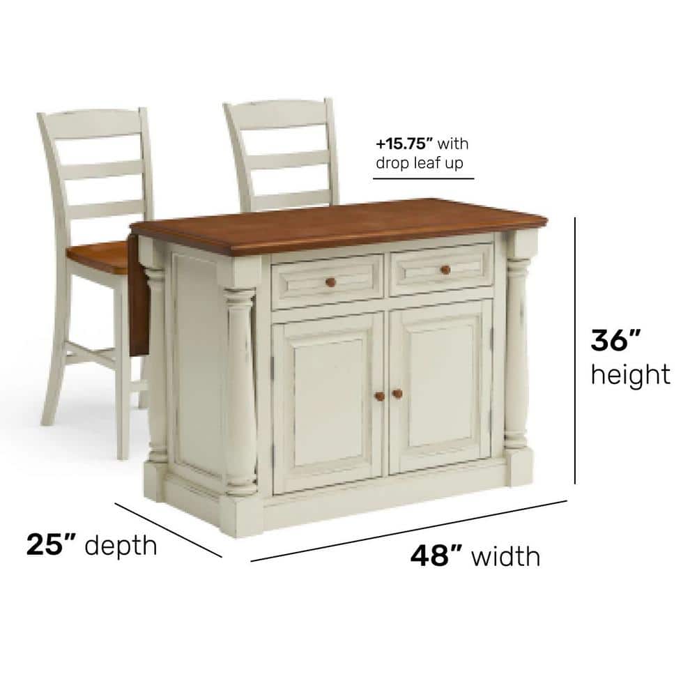 Off-White and Oak Wood Kitchen Island Set with Stools
